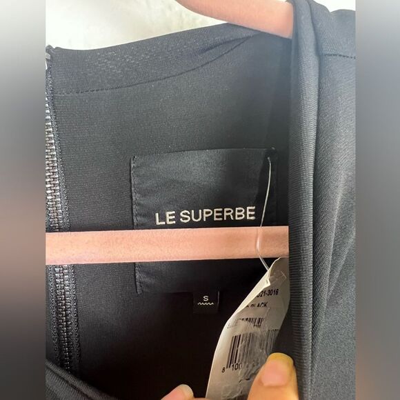 LE SUPERBE fringe Fitzerald padded shoulder black dress Small - Picture 6 of 7